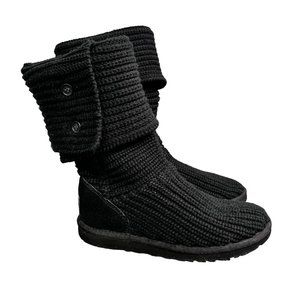 UGG Classic Cardy Sweater Knit Boots size 6 Women Black Button Details 5819